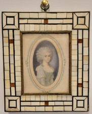 Antique Miniature Portrait of Woman in Decorative Mosaic Tile Picture Frame picture