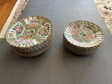 Rare Fluted Early Famille Rose Matched Set Luncheon/Salad Plates picture