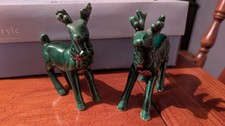 Vintage Lefton 1187 Green Holly Berry Reindeer Pair Japan Christmas Deer MCM picture