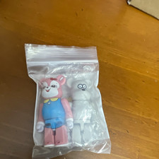 2pc Bear Figure Set Pink White Multicolor Articulated Plastic Mini Figures picture