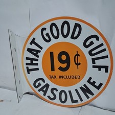 Gulf Gasoline Porcelain Enamel Sign 19.5 x 17 Inches 2 Sides picture