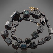 Vintage Natural Black Tourmaline Nugget Necklace From AFGHANISTAN picture