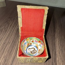 Vintage Chinese Cloisonne Style Enamel Floral Decorative Bowl w/Presentation Box picture