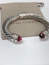 David Yurman 10mm Cable Classics Bracelet 925 Silver Tourmaline & Diamonds picture