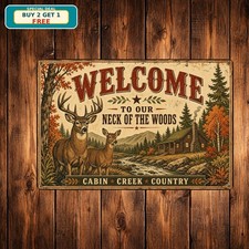 Deer In Forest Wildlife Hunting Lodge Cabin Rustic Metal Sign picture