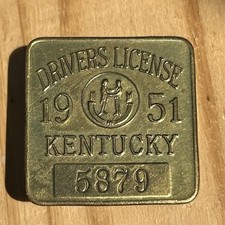 Vintage 1951 Commonwealth of Kentucky Drivers License Pin Badge 5879 Low Number picture