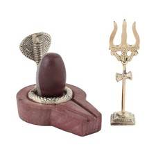 Narmadeshwar Shivling with Jalhari Base, Brass & Trishual for Home Puja picture