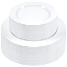 SETUP 100-Piece White Plastic Dinnerware Set – 50 10.25