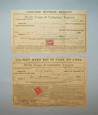 Old Antique Vtg Two Original Wells Farge Express Receipts 1915 1916 Very Nice picture