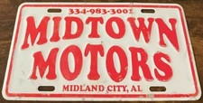 Vintage Midtown Motors Dealership Booster License Plate Midland City Alabama picture