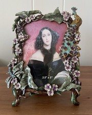 Vintage Maison Rouge Picture Frame Peacock Ornate Enameled Jeweled Floral picture