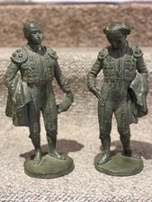Vintage Fred Press Matador Bullfighter Figurines Pair 10.5” Green Patina picture
