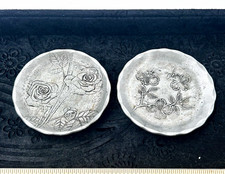 Vintage Wendell August Forge Handmade Silver Metal Floral Round Coaster Set of 2 picture