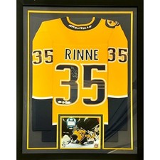 Pekka Rinne Autographed Nashville Predators (Gold #35) Vertical Framed Jersey - picture