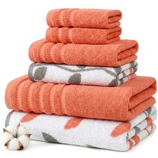 6 Piece Bath Towel Set – Bathroom Set with 2 1 Set Natural Vine Rust Orange picture