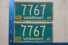 Vermont License Plate Tag 1967 1968 67 68 VT Pair Set Natural Sticker 7767 picture