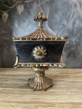Vintage 2002 Black Gold Neoclassical Pedestal Keepsake Box 10” picture
