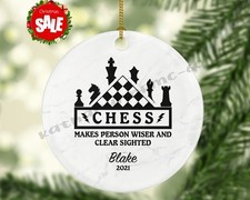 Chess Player Christmas Ornament Personalized, Chess Club Ornament, Chessboard... picture