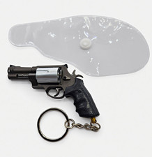 Black Silver Mini Revolver Pistol Keychain All Metal Replica Detachable Keyring picture
