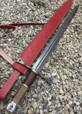 AWESOME SWORD CUSTOM HANDMADE 36 INCHES DAMASCUS STEEL HUNTING SWORD WITH SHEATH picture