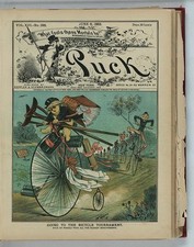 Photo:Puck Going to the Bicycle Tournament 1883 Cycling Cartoon Cover picture